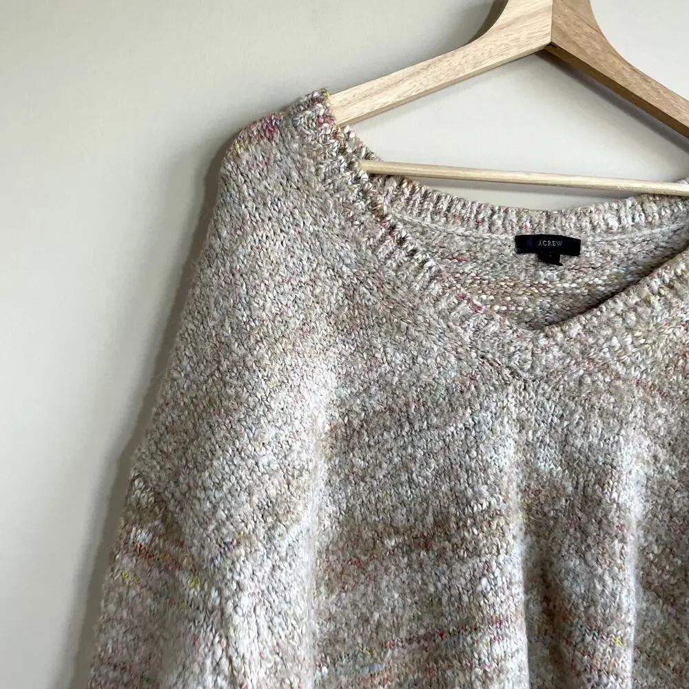 J.Crew wool alpaca blend knit v-neck chunky tan sweater women's size XL warm‎